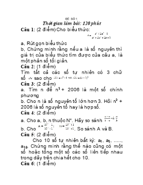 3 Đề kiểm tra Toán Lớp 6